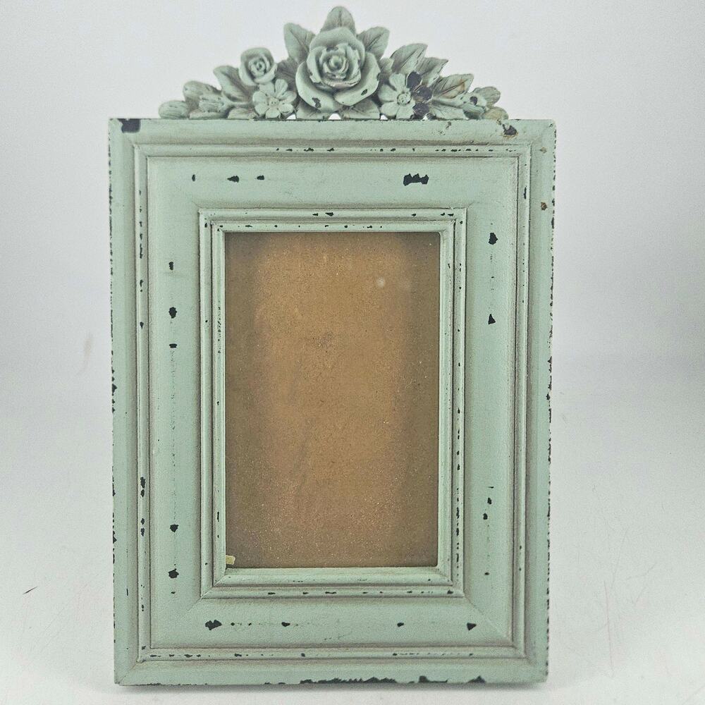 Vintage victorian style Arister sage distressed picture frame rose roses top